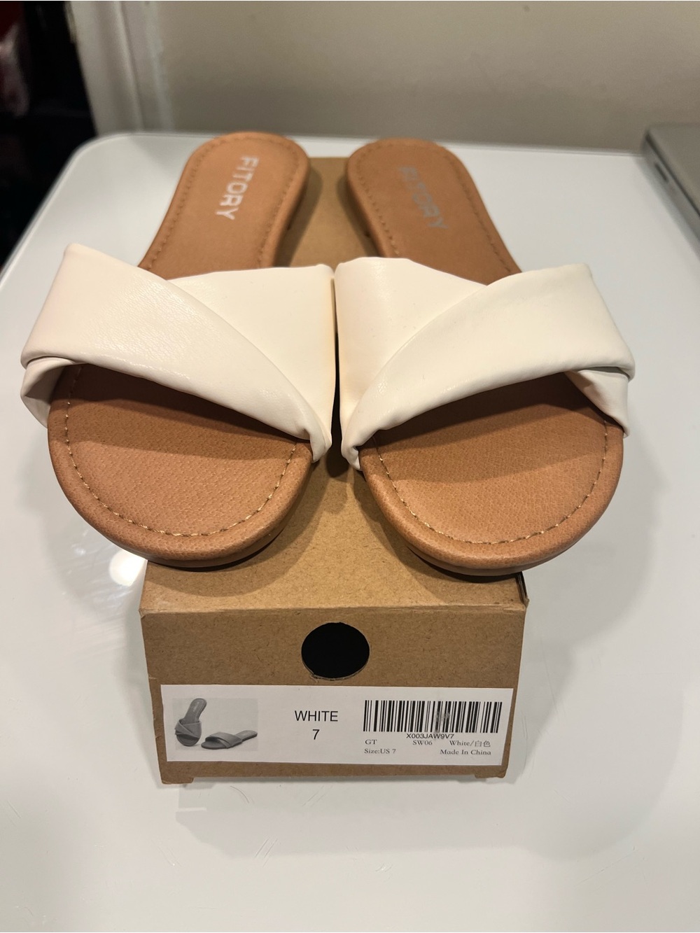 White Leather Slide Sandals